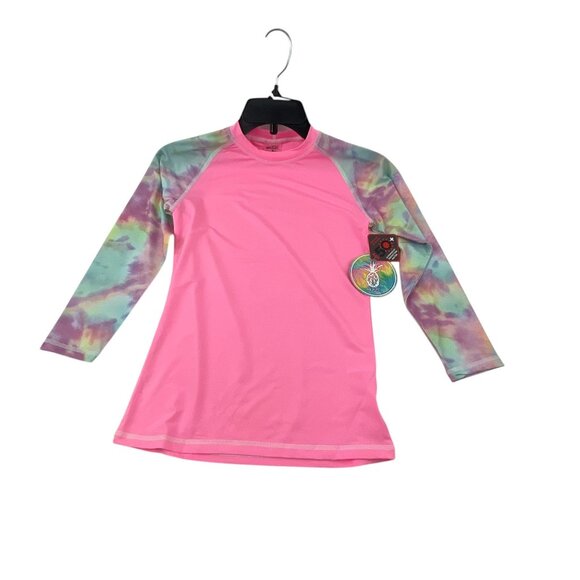 Suzzi Activewear Girls Tie-Dye Long Sleeve Rash Guard Swim Shirt L Pink UPF 50+ - Picture 8 of 9